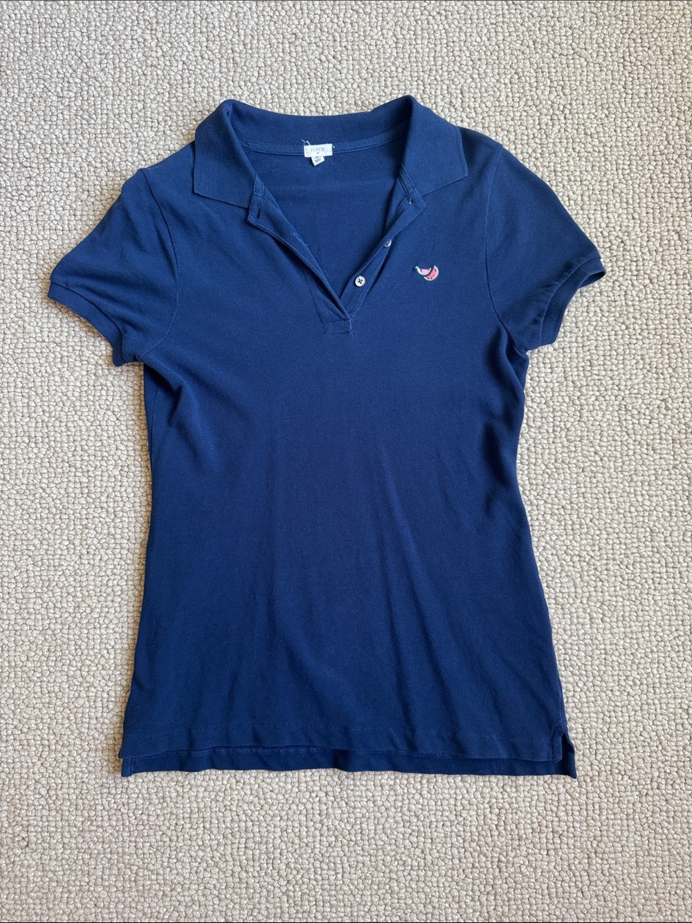 J. Crew Navy Short-Sleeve Polo Tee with Embroidered Accent